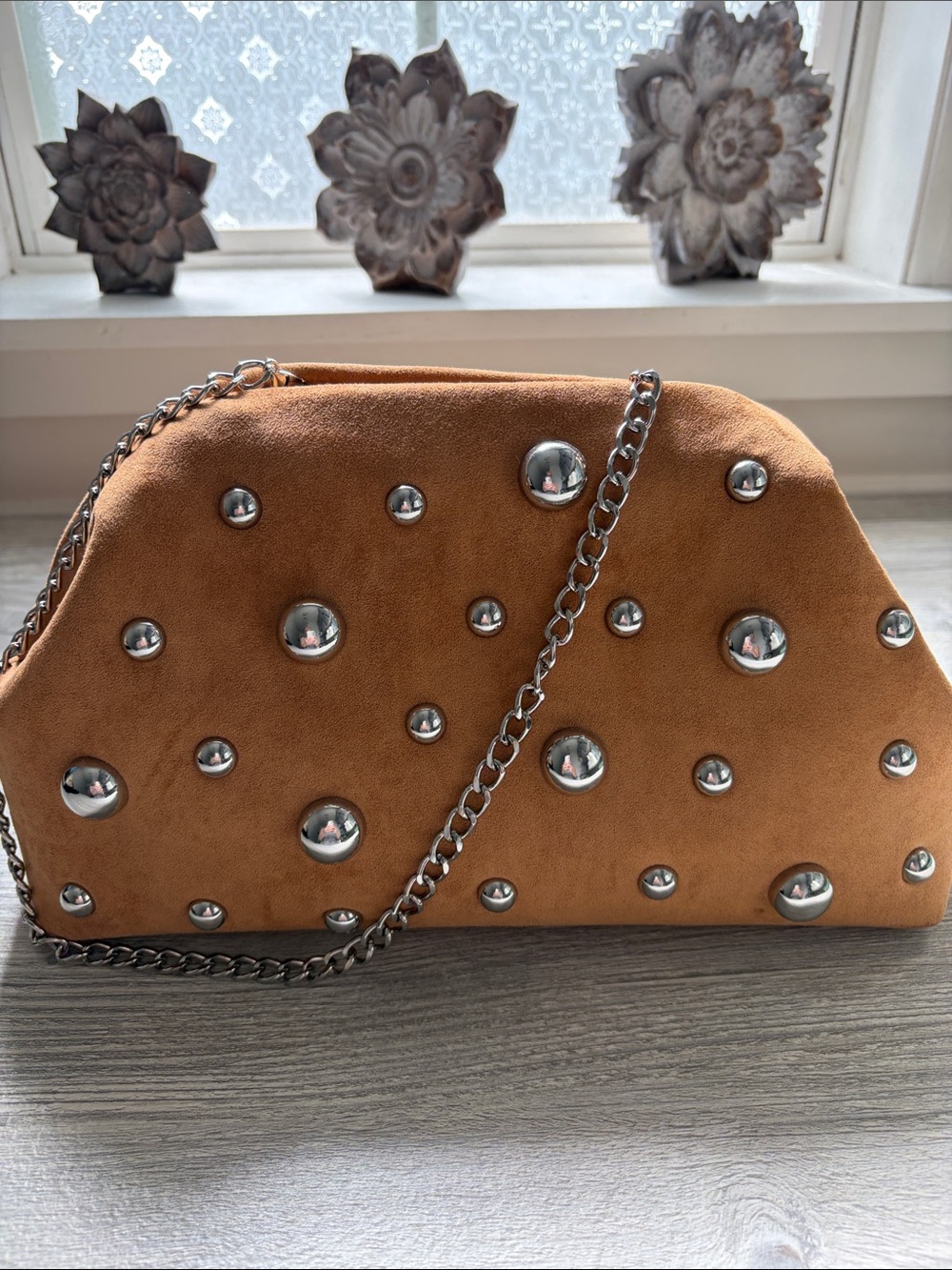 a new day Tan Suede Studded Chain Wristlet